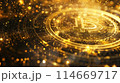 Digital currency Bitcoin on golden background. Modern virtual currency. Revolutionary digital crypto coins. Future money. Generative AI 114669717
