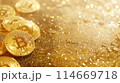 Digital currency Bitcoin on golden background. Modern virtual currency. Revolutionary digital crypto coins. Future money. Generative AI 114669718