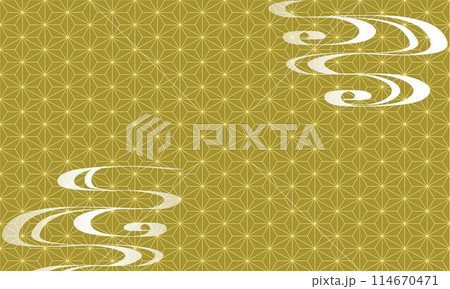 麻の葉模様/流水紋の金色背景 麻の葉模様/流水紋の金色背景 114670471