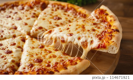 Irresistible cheese pizza, a delicious blend of melted cheese and perfect crust, Ai Generated. 114671921