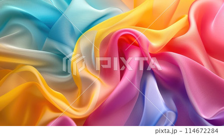 Vibrant textile patterns evoke contemporary flair. Colorful, modern fabric. Ai Generated. 114672284