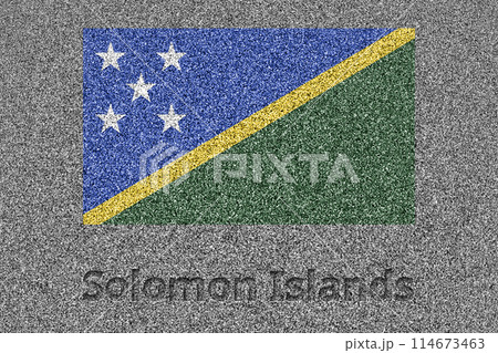 石板の上に描かれたソロモン諸島の国旗と、掘ったような「Solomon Islands」の文字 石板の上に描かれたソロモン諸島の国旗と、掘ったような「Solomon Islands」の文字 114673463