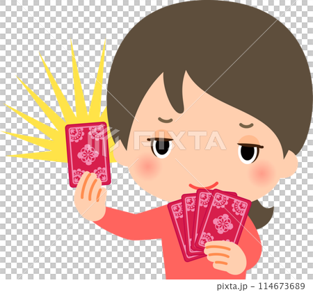 一個女人拿著撲克牌,無所畏懼地微笑,王牌 一個女人拿著撲克牌,無所畏懼地微笑,王牌 114673689