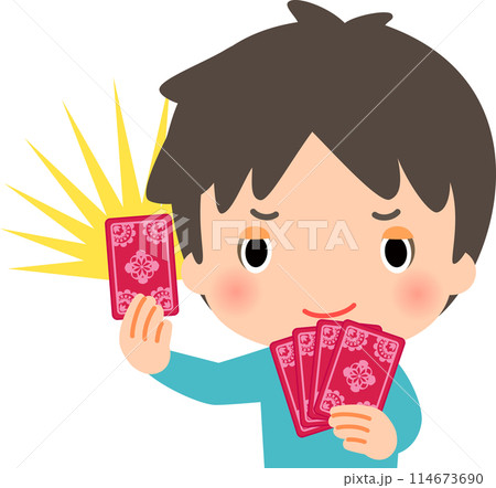 トランプのカードを持ち不敵に笑う男性、切り札 114673690