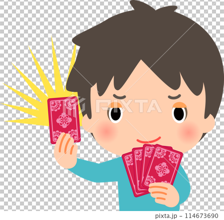 トランプのカードを持ち不敵に笑う男性、切り札 114673690