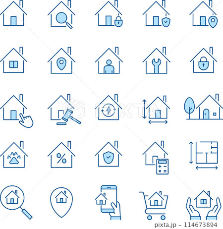 青2色の住宅に関するアイコンセット 114673894