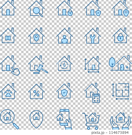 青2色の住宅に関するアイコンセット 114673894