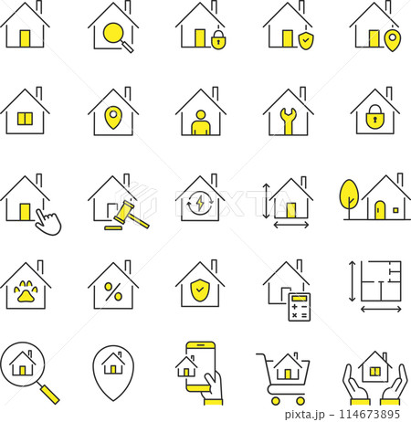 おしゃれな住宅に関するアイコンセット おしゃれな住宅に関するアイコンセット 114673895