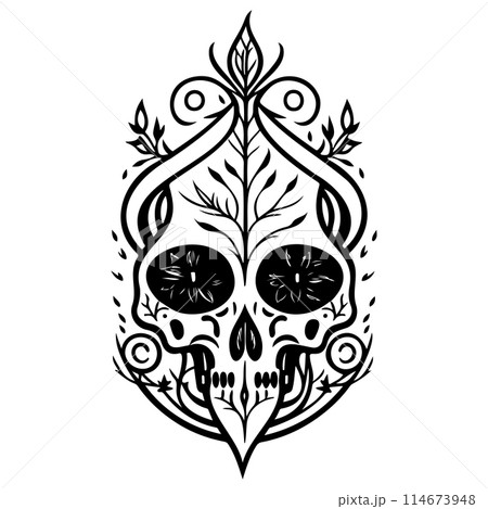 doodle sketch art nouveau skull illustration hand draw  114673948