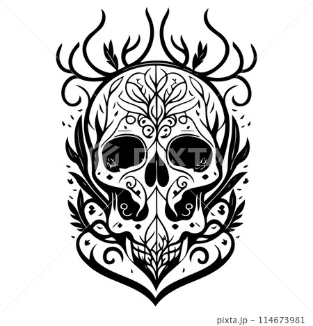doodle sketch art nouveau skull illustration hand draw doodle sketch art nouveau skull illustration hand draw 114673981