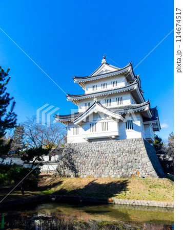 のぼうの城忍城跡の景色　天守とお堀　難攻不落の落ちない城　青空の下で 114674517