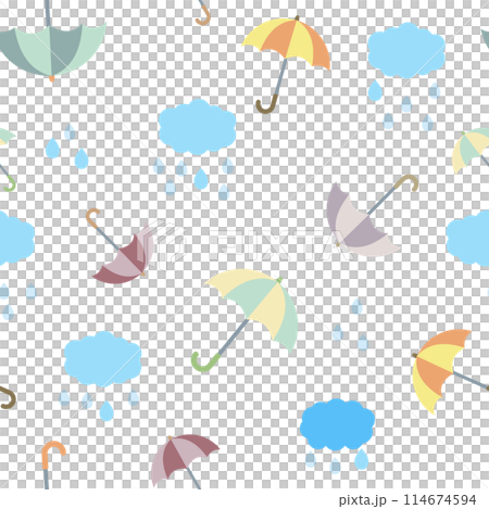 可在雨季使用的無縫傘和雨雲向量圖案影像 可在雨季使用的無縫傘和雨雲向量圖案影像 114674594