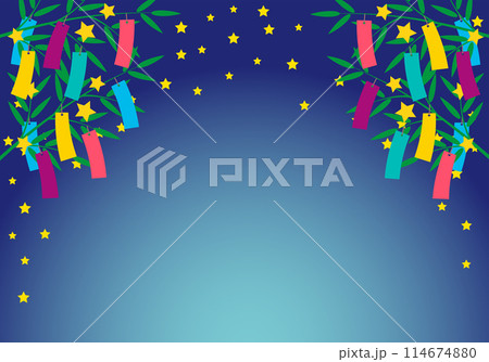 笹飾りと星の七夕フレーム背景2グラデーション 114674880