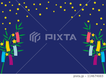 笹飾りと星の七夕フレーム背景1紺色 114674883