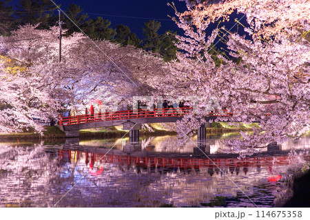 春の夜 東北の絶景 弘前城ライトアップ 青森県 春の夜 東北の絶景 弘前城ライトアップ 青森県 114675358