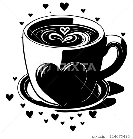 A cup of coffee with hearts valentine illustration sketch draw A cup of coffee with hearts valentine illustration sketch draw 114675456