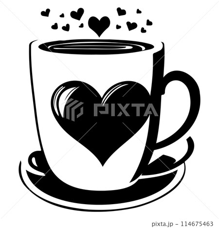 A cup of coffee with hearts valentine illustration sketch draw A cup of coffee with hearts valentine illustration sketch draw 114675463