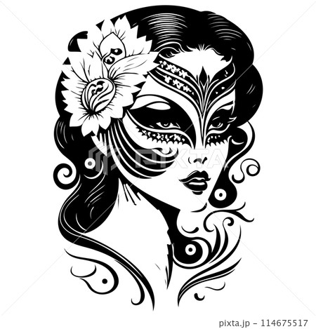 Beautiful Woman Carnival Mask illustration sketch draw Beautiful Woman Carnival Mask illustration sketch draw 114675517