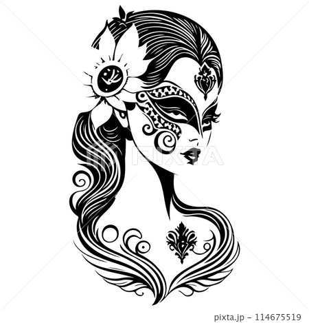 Beautiful Woman Carnival Mask illustration sketch draw  114675519