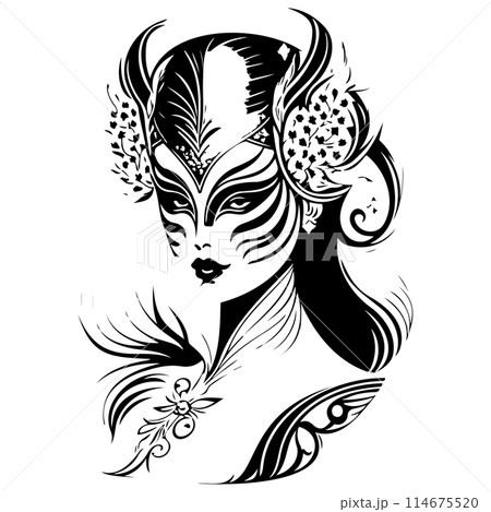 Beautiful Woman Carnival Mask illustration sketch draw  114675520