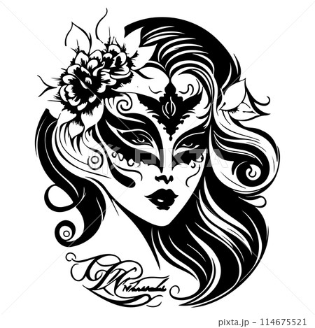 Beautiful Woman Carnival Mask illustration sketch draw  114675521