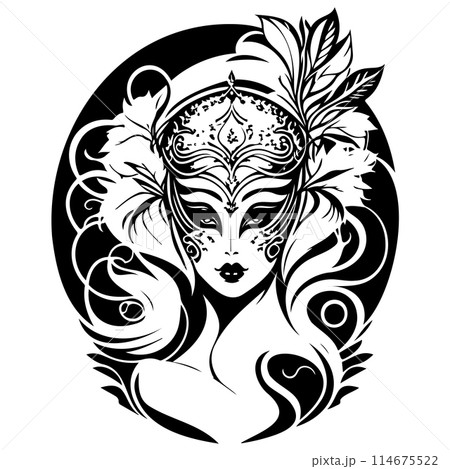 Beautiful Woman Carnival Mask illustration sketch draw  114675522