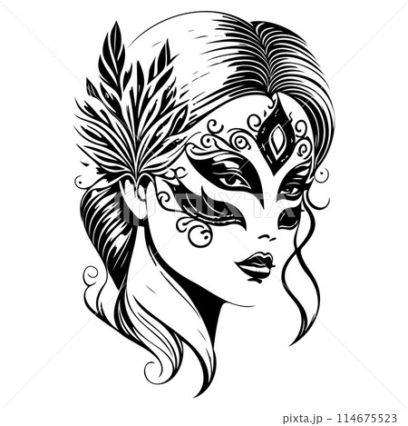 Beautiful Woman Carnival Mask illustration sketch draw  114675523