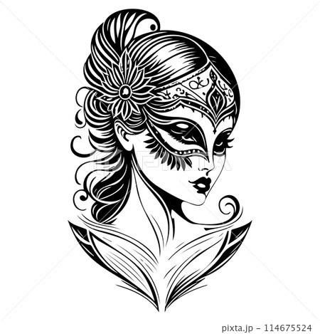 Beautiful Woman Carnival Mask illustration sketch draw  114675524