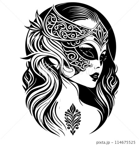 Beautiful Woman Carnival Mask illustration sketch draw  114675525