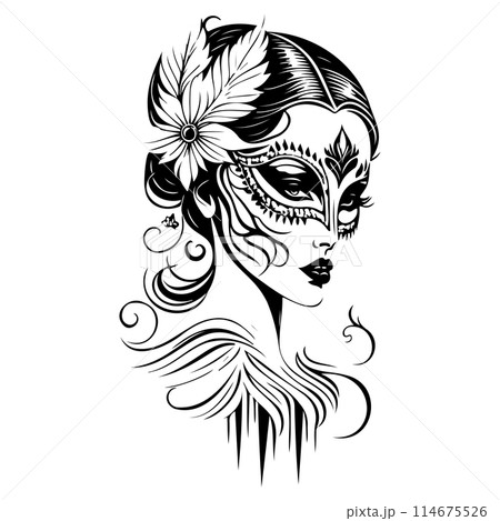 Beautiful Woman Carnival Mask illustration sketch draw  114675526
