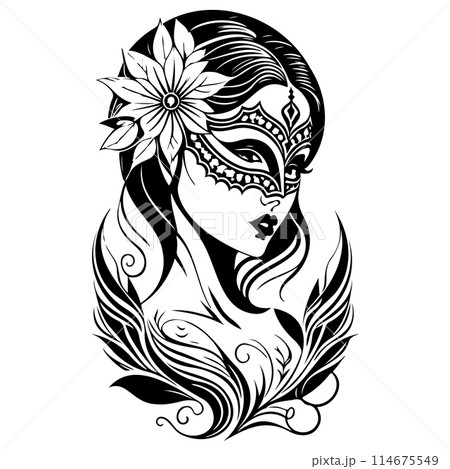 Beautiful Woman Carnival Mask illustration sketch draw  114675549