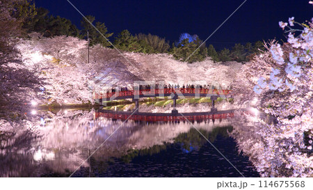 春の夜 東北の絶景 弘前城ライトアップ 青森県 春の夜 東北の絶景 弘前城ライトアップ 青森県 114675568