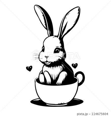 valentine rabbit in cup love illustration draw  114675604