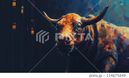 In the painting, a bull with long horns embodies elements of work and leisure 114675849