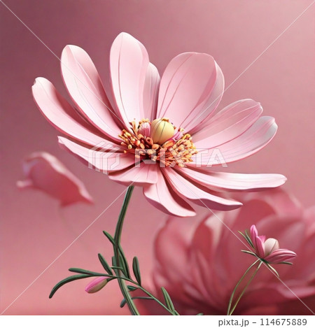 ピンク色のコスモスの花をクローズアップ ピンク色のコスモスの花をクローズアップ 114675889
