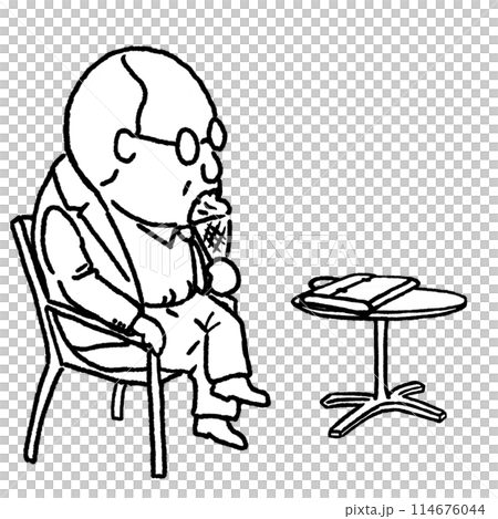 アイスを食べるおじさん アイスを食べるおじさん 114676044