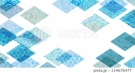 和柄　和紙　夏　背景	 114676477