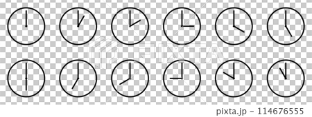 時計 1時 2時 3時 4時 5時 6時 7時 8時 9時 10時 11時 12時 ピクトグラムのイラスト素材 [114676555] - PIXTA