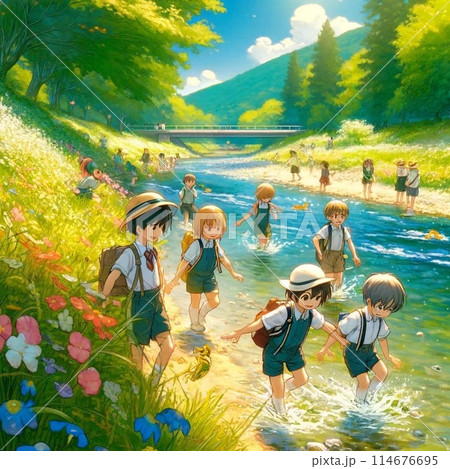 川で遊ぶ子供たち 川で遊ぶ子供たち 114676695