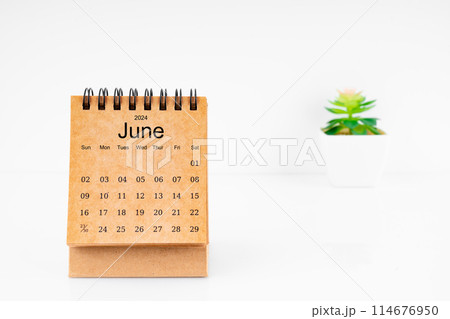 June 2024 Monthly desk calendar for 2024 year with plant pot. 114676950
