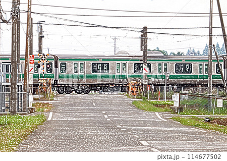 踏切を通過する電車 踏切を通過する電車 114677502
