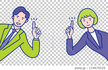 指差しポーズの20代〜40代男女の上半身が横からひょっこり出ているイメージのイラスト素材【セット】 指差しポーズの20代〜40代男女の上半身が横からひょっこり出ているイメージのイラスト素材【セット】 114678520