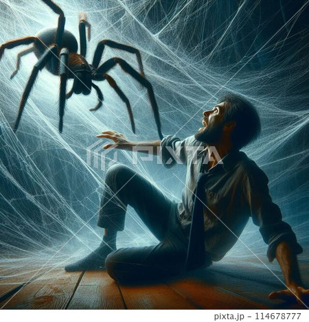 巨大な蜘蛛の巣に引っかかった男 巨大な蜘蛛の巣に引っかかった男 114678777