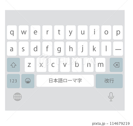 スマホの日本語入力のキーボード-かな入力モードのイラスト（スペースバーが表示される前の画面） 114679219