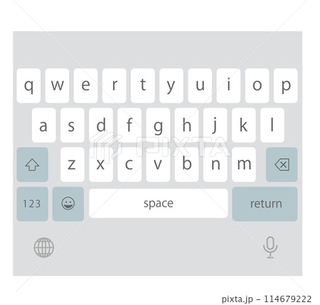 スマホの英語入力-アルファベット入力モード-のキーボードのイラスト（スペースバーが表示された後の画面 114679222
