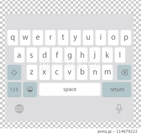 スマホの英語入力-アルファベット入力モード-のキーボードのイラスト（スペースバーが表示された後の画面 114679222
