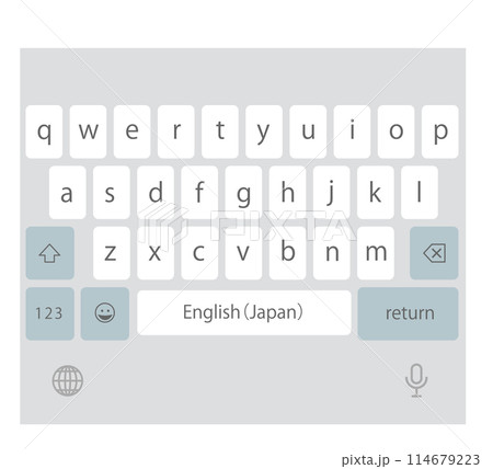 スマホの英語入力-アルファベット入力モードのキーボードのイラスト（スペースバーが表示される前の画面） 114679223