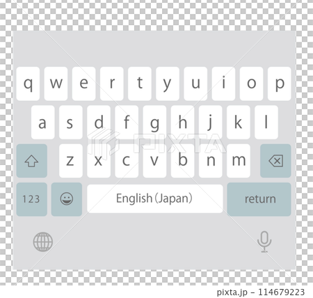 スマホの英語入力-アルファベット入力モードのキーボードのイラスト（スペースバーが表示される前の画面） 114679223