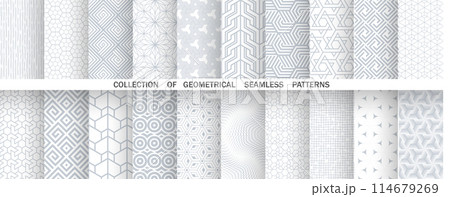 Geometric set of seamless gray and white patterns. Simple vector graphics 114679269
