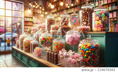 カラフルなお菓子屋さん 114679383